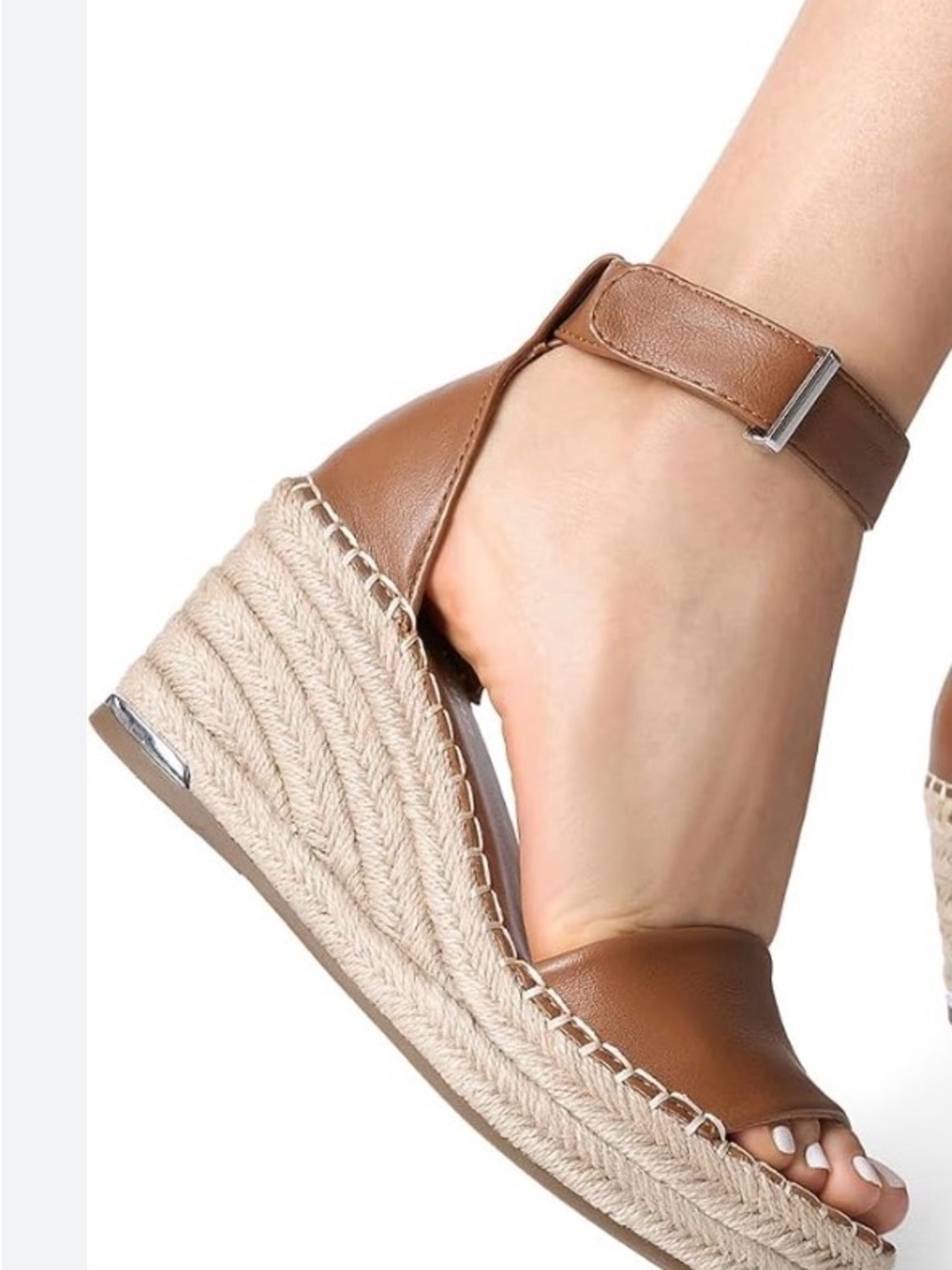 Franco Sarto Brown Espadrille Wedge Sandals with Ankle Buckle